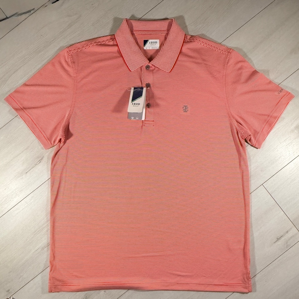 NWT Izod Golf Short Sleeve Polo Men's Red Striped Golf Size Large - Picture 1 of 14